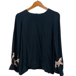 Rungolee Blouse Beaded Bell Sleeves Scoop Neck - XS
